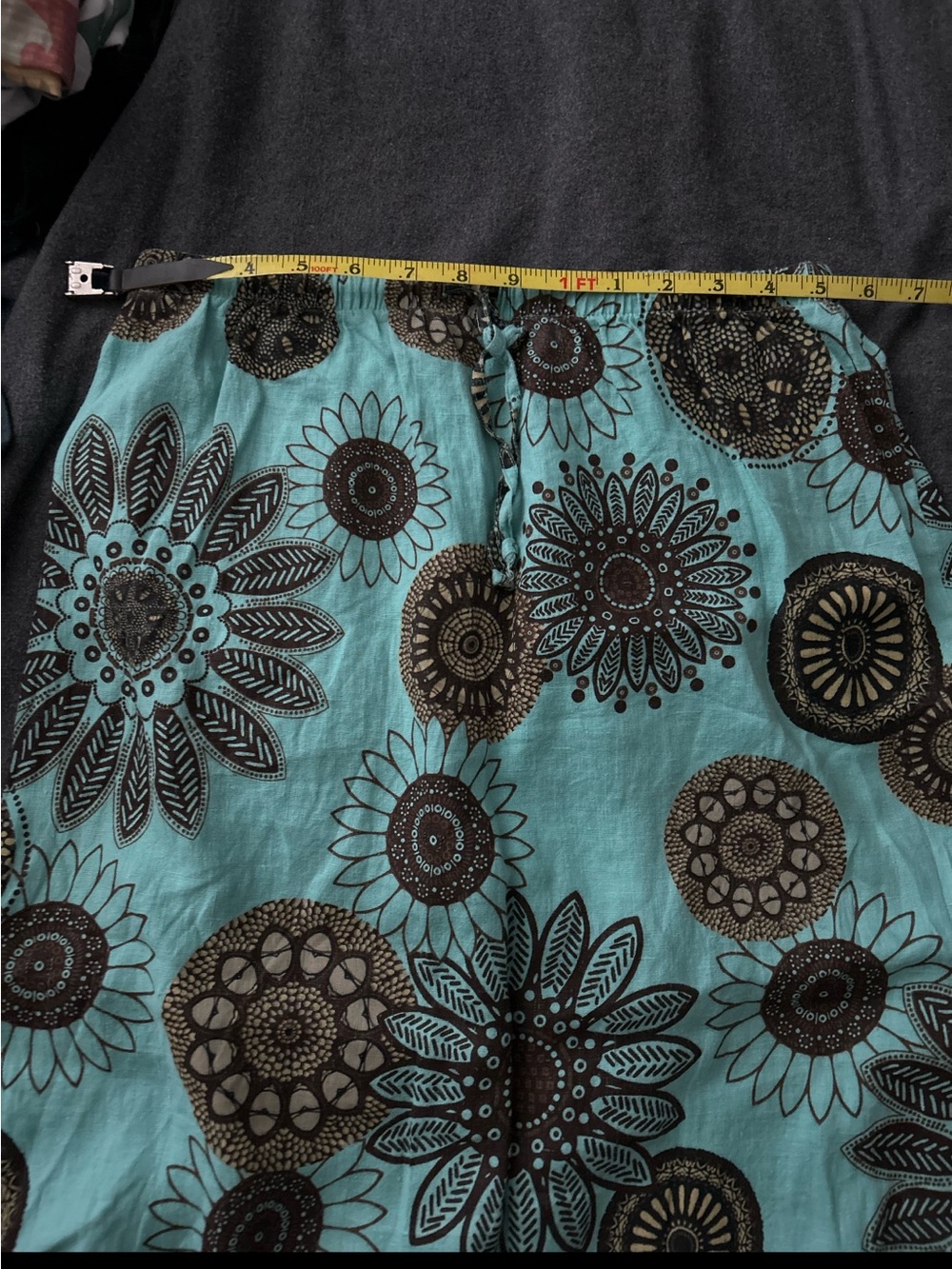 Turquoise Floral Sunburst Maxi Linen Skirt - Picture 3 of 4